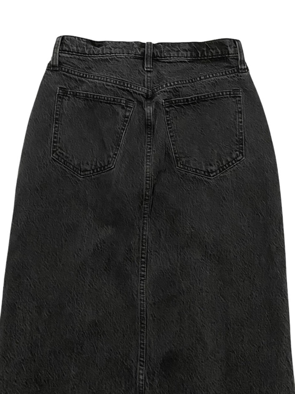 Abercrombie High Rise Denim Midi Skirt 27 Washed Black Front Slit 90s Minimalist - Picture 6 of 8